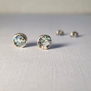 VTG 8mm NIB Authentic Israel Roman Glass Mosaic 925 Stud Earrings